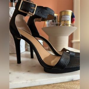 Calvin Klein black heeled leather platform sandals
